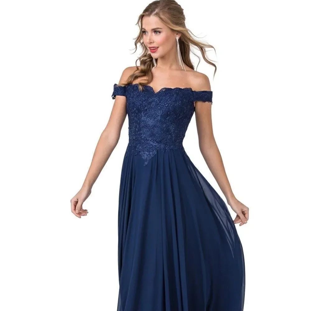 NEW! Gorgeous Off the Shoulder Evening Formal Gown Prom Dress Bridal Navy Blue